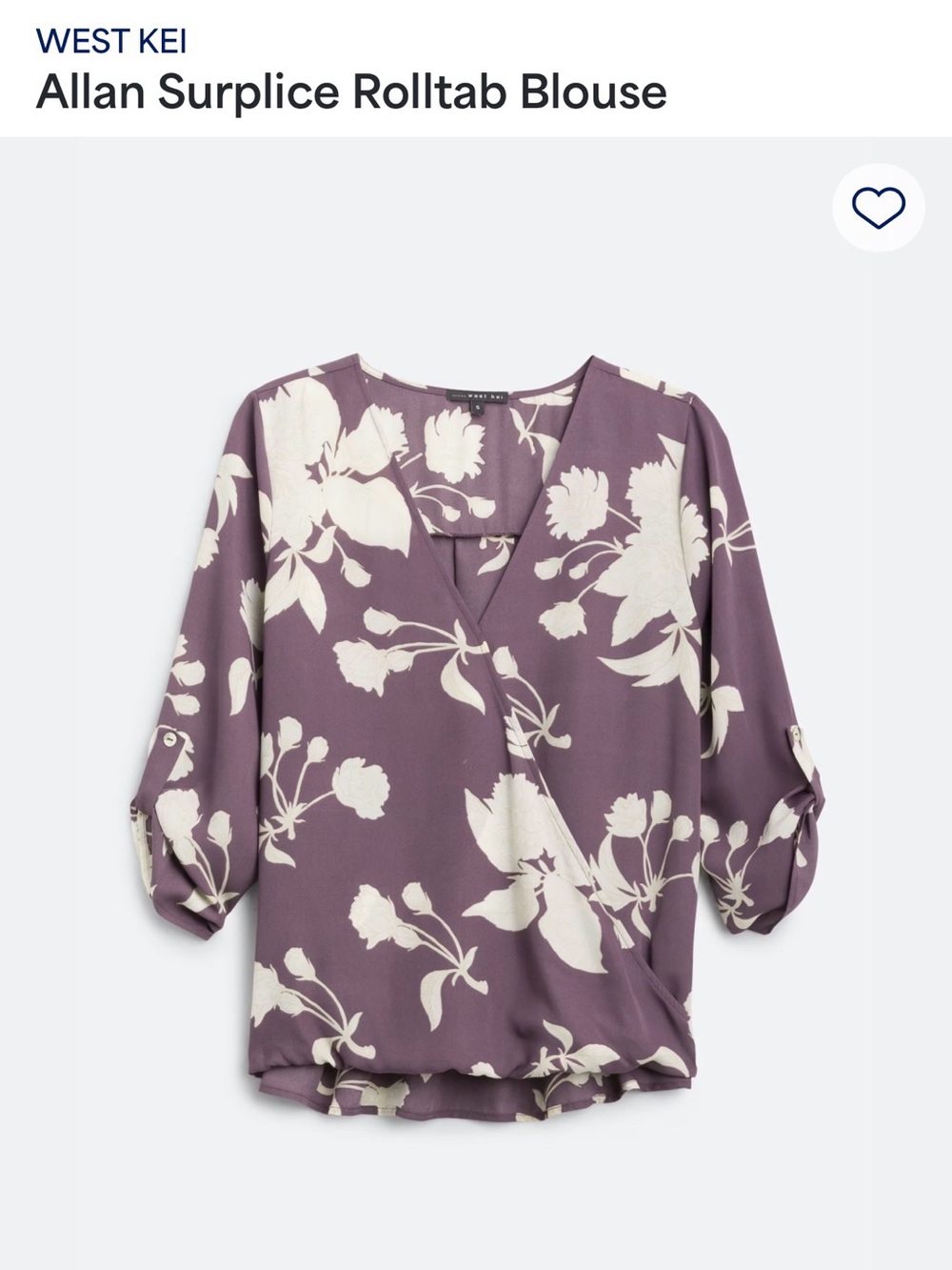 WEST KEI Mauve Purple Floral Surplice Rolltab Blouse